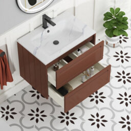 Royal Bathrooms Elmore 700mm Traditional Wall Hung 2 Drawer Bathroom Vanity Unit With Sintered Stone Basin Sink - Terracotta Clay - thumbnail 5