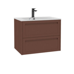 Royal Bathrooms Elmore 700mm Traditional Wall Hung 2 Drawer Bathroom Vanity Unit With Sintered Stone Basin Sink - Terracotta Clay - thumbnail 6