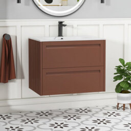 Royal Bathrooms Elmore 700mm Traditional Wall Hung 2 Drawer Bathroom Vanity Unit With Sintered Stone Basin Sink - Terracotta Clay