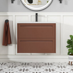 Royal Bathrooms Elmore 700mm Traditional Wall Hung 2 Drawer Bathroom Vanity Unit With Sintered Stone Basin Sink - Terracotta Clay - thumbnail 3