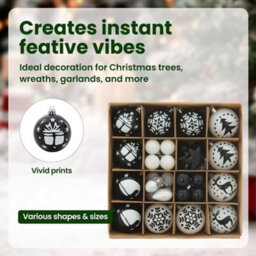 Vidaxl Christmas Bauble Set 40 Pcs Black And White Plastic - thumbnail 8