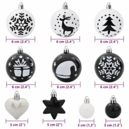 Vidaxl Christmas Bauble Set 40 Pcs Black And White Plastic - thumbnail 3
