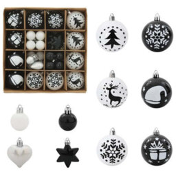 Vidaxl Christmas Bauble Set 40 Pcs Black And White Plastic - thumbnail 2