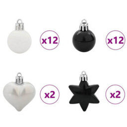 Vidaxl Christmas Bauble Set 40 Pcs Black And White Plastic - thumbnail 5