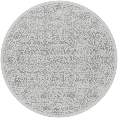 Livabliss Round Roma-Vintage Off-White Grey Charcoal Traditional Boho Living Dining Bedroom Rug 200 X 200 Cm Easy Care, Non Shedding - image 1