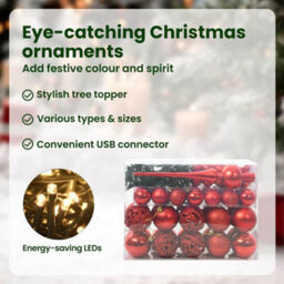 Vidaxl Christmas Bauble Set With 150 Leds 61 Pcs Red Plastic - thumbnail 8