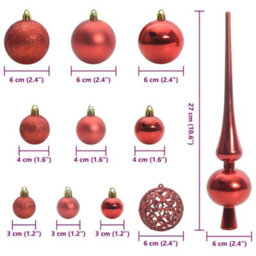 Vidaxl Christmas Bauble Set With 150 Leds 61 Pcs Red Plastic - thumbnail 3