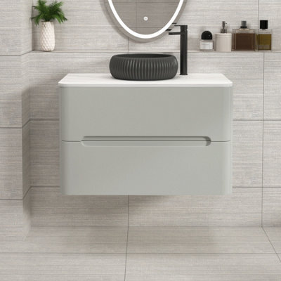 Royal Bathrooms Venice 800mm Dove Grey Wall Mounted Bathroom Countertop Vanity Unit 2 Drawer With Milan Black Basin - image 1
