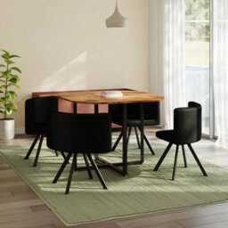 Space Saving Dining Table With 4 Velvet Chairs Set, Dining Room Furniture - thumbnail 3