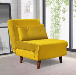 Comfy Living Small Single Sofa Bed Chair Velvet Fabric Chaise Pull Out Yellow - thumbnail 1