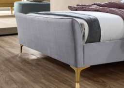 Save On Goods UK 4Ft6 Double Grey, Soft Velvet Fabric Upholstered Bed Frame.pleated High Foot End Bedstead - thumbnail 4