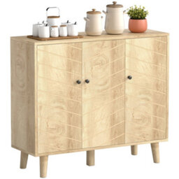 Homcom Vintage Sideboard Cabinet With 3 Chevron Doors, Natural Wood Finish - thumbnail 2