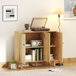 Homcom Vintage Sideboard Cabinet With 3 Chevron Doors, Natural Wood Finish - thumbnail 8