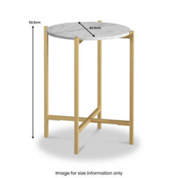 Pimlico White 42.5Cm Round Marble Side Table - Gold Metal Frame - By Roseland Furniture - thumbnail 3