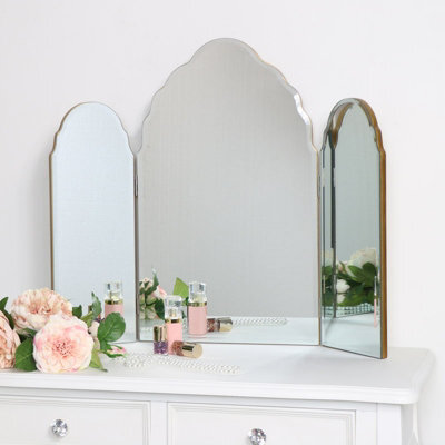 Melody Maison Antique Gold Arched Triple Vanity Mirror 60Cm X 72Cm - image 1