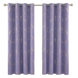 Deconovo Eyelet Blackout Curtains, Gold Wave Foil Printed Curtains For Living Room, W66 X L72 Inch, Light Purple, One Pair - thumbnail 1