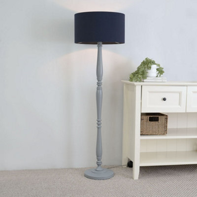 Valuelights Victoria Traditional Grey Wood Candlestick Floor Lamp With Navy Blue Drum Shade - Led Bulb Included - image 1