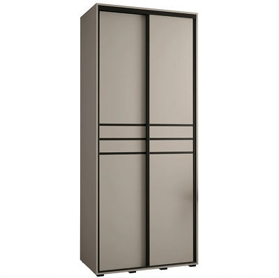 Arte  Compact Cashmere & Black Sliding Door Wardrobe W100Cm H235Cm D60Cm For Space-Saving Storage - image 1