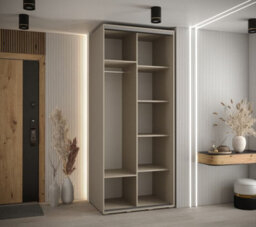 Arte  Compact Cashmere & Black Sliding Door Wardrobe W100Cm H235Cm D60Cm For Space-Saving Storage - thumbnail 3