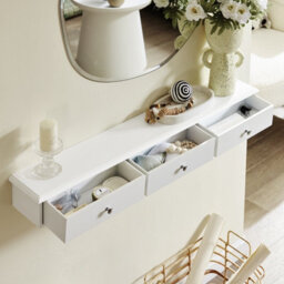 Sobuy Frg43-L-W, Floating Shelf With 3 Drawers - Modern Wall Mounted Shelf For Bedroom, Hallway & Living Room, White - thumbnail 9