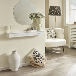 Sobuy Frg43-L-W, Floating Shelf With 3 Drawers - Modern Wall Mounted Shelf For Bedroom, Hallway & Living Room, White - thumbnail 2