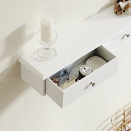 Sobuy Frg43-L-W, Floating Shelf With 3 Drawers - Modern Wall Mounted Shelf For Bedroom, Hallway & Living Room, White - thumbnail 4
