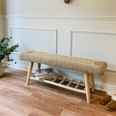 Za Za Homes Wicker Bench Hallway - Wooden End Of Bed Bench 120Cm - Hallway Seating - image 1