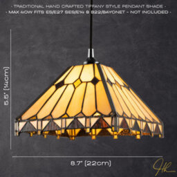 Happy Homewares Art Denergy Savingstyle Amber Tiffany Pendant Shade With Gold Triangles And Diamonds - thumbnail 7