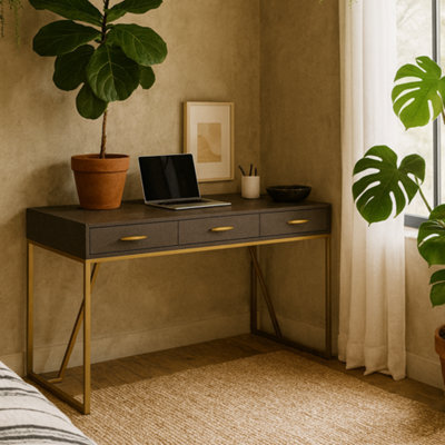 Wyld Haus Fortaleza Brown Shagreen And Brass Two Drawer Desk - image 1