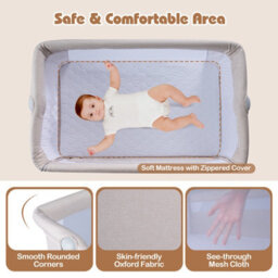 Gainoom Baby Bassinet Crib Bedside Sleeper W/ Carry Bag 2 Safety Straps Included Portable Baby Crib For Newborns Beige - thumbnail 6