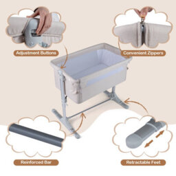 Gainoom Baby Bassinet Crib Bedside Sleeper W/ Carry Bag 2 Safety Straps Included Portable Baby Crib For Newborns Beige - thumbnail 9