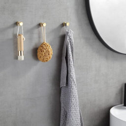 Wall Hook, Towel Hook For Bathroom, Kitchen, Door, Wardrobe Closet, 5 Pack, Brass (Gold) - thumbnail 3