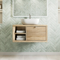 Aveli 800mm Countertop Bathroom Vanity Unit Basin Sink Wall Hung Lh Shelves Oak