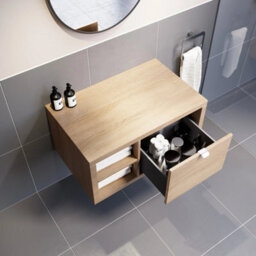 Affine 800mm Countertop Bathroom Vanity Unit Basin Sink Wall Hung Lh Shelves Oak - thumbnail 3