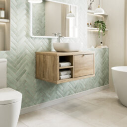 Affine 800mm Countertop Bathroom Vanity Unit Basin Sink Wall Hung Lh Shelves Oak - thumbnail 2