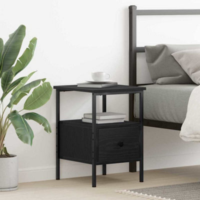 Berkfield Bedside Cabinet Black Oak 34X36X50 Cm Engineered Wood And Steel - image 1