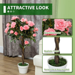 Outsunny Set Of 2 90Cm Artificial Rose Tree, Fake Decorative Plant, Pink - thumbnail 5