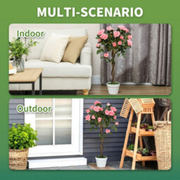 Outsunny Set Of 2 90Cm Artificial Rose Tree, Fake Decorative Plant, Pink - thumbnail 4