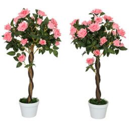 Outsunny Set Of 2 90Cm Artificial Rose Tree, Fake Decorative Plant, Pink - thumbnail 2