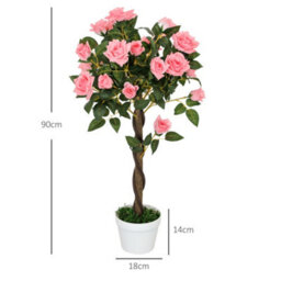 Outsunny Set Of 2 90Cm Artificial Rose Tree, Fake Decorative Plant, Pink - thumbnail 3