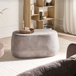 Wyld And Coco Taupe Fabric Upholstered Oval Bench Stool Pouffe, W100 X D60 X H44Cm - thumbnail 2