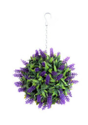 Best Artificial 24Cm Purple Lush Lavender Hanging Basket Flower Topiary Ball - Suitable For Outdoor Use - Weather & Fade Resistant