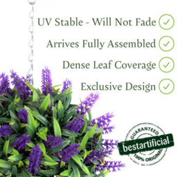 Best Artificial 24Cm Purple Lush Lavender Hanging Basket Flower Topiary Ball - Suitable For Outdoor Use - Weather & Fade Resistant - thumbnail 2
