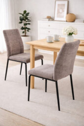 Aspect Furniture Set Of 2 Anna Upholstered Dining Chairs Black Legs,light Brown Fabric