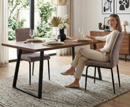 Aspect Furniture Set Of 2 Anna Upholstered Dining Chairs Black Legs,light Brown Fabric - thumbnail 2