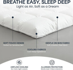 Tanness Super King Size Mattress Topper - 180 X 200 X 10Cm - Soft Quilted Microfibre - Breathable Topper With Elastic Straps - thumbnail 4