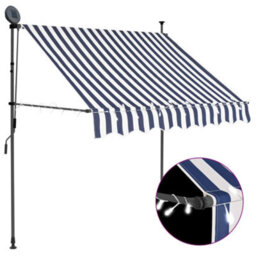 Berkfield Manual Retractable Awning With Led 100 Cm Blue And White
