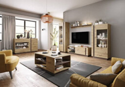 Arte Arco Contemporary Sideboard Cabinet 3 Hinged Doors 2 Shelves Oak Artisan Effect & Graphite (H)910mm (W)1380mm (D)400mm - thumbnail 4