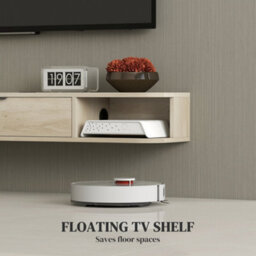 Homcom 120 Cm Floating Tv Unit With Flip Drawer And Shelves, Natural - thumbnail 4