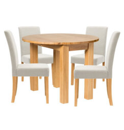 Hallowood Furniture Waverly Drop Leaf Round Table With 4 Upholstered Chairs In Beige Fabric - thumbnail 8